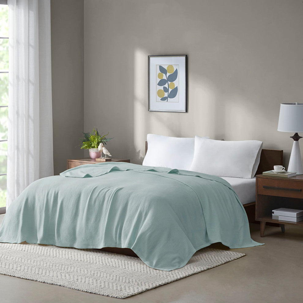 Madison Park Freshspun Basketweave All-Season Bedding Blanket, Blue