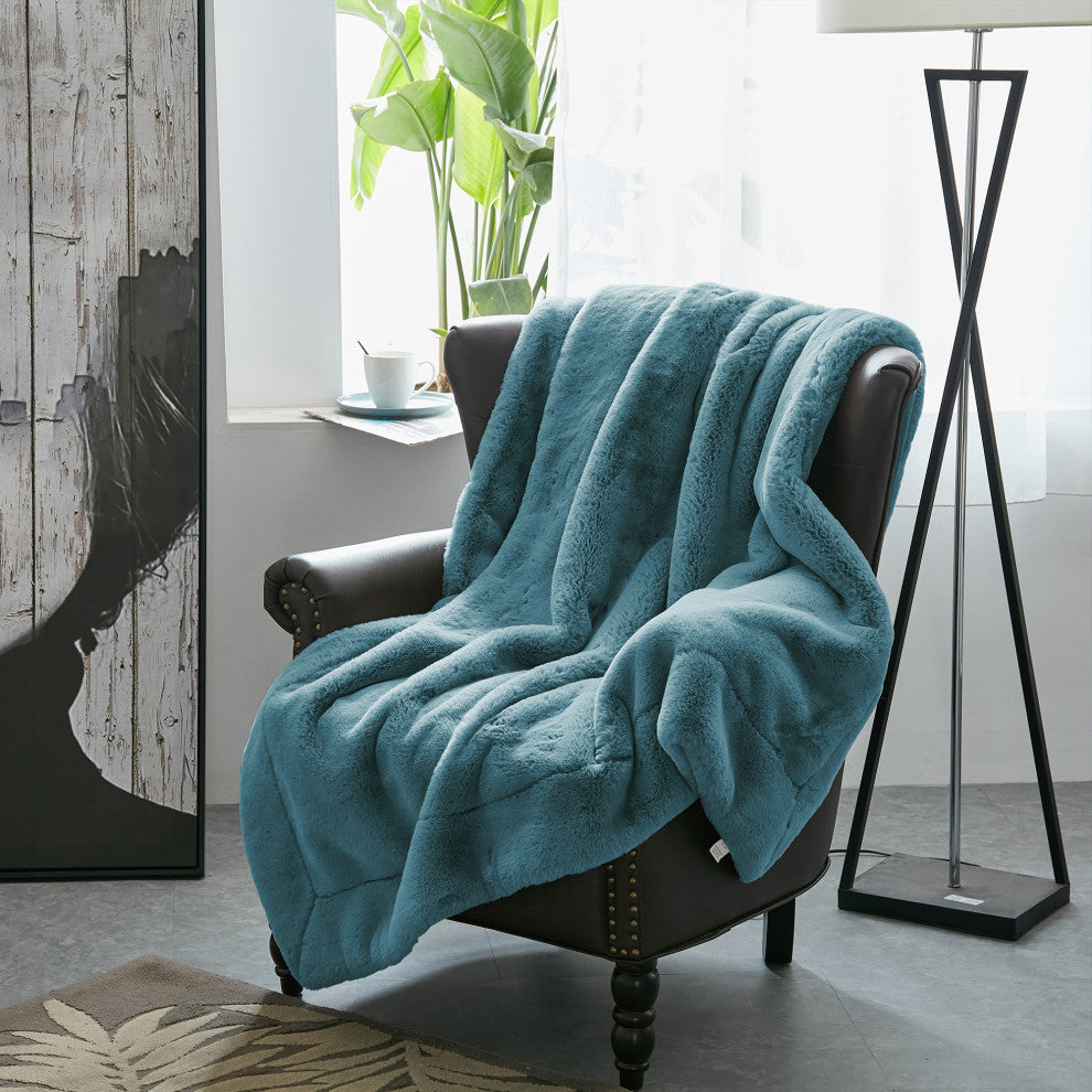 Heavy Faux Fur Throw, Silver Blue, 50"x60"