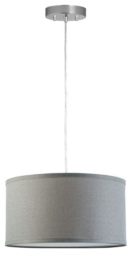 Messina 1-Light Drum Pendant Lamp With Chrome Canopy, Heather Gray
