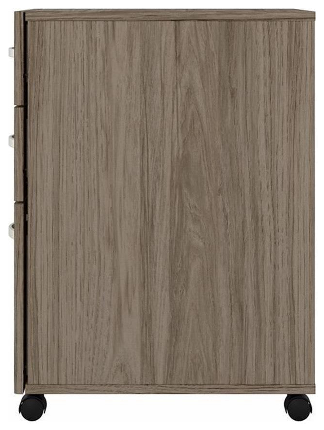 Hybrid 3 Drawer Mobile File Cabinet in Modern Hickory - Engineered Wood