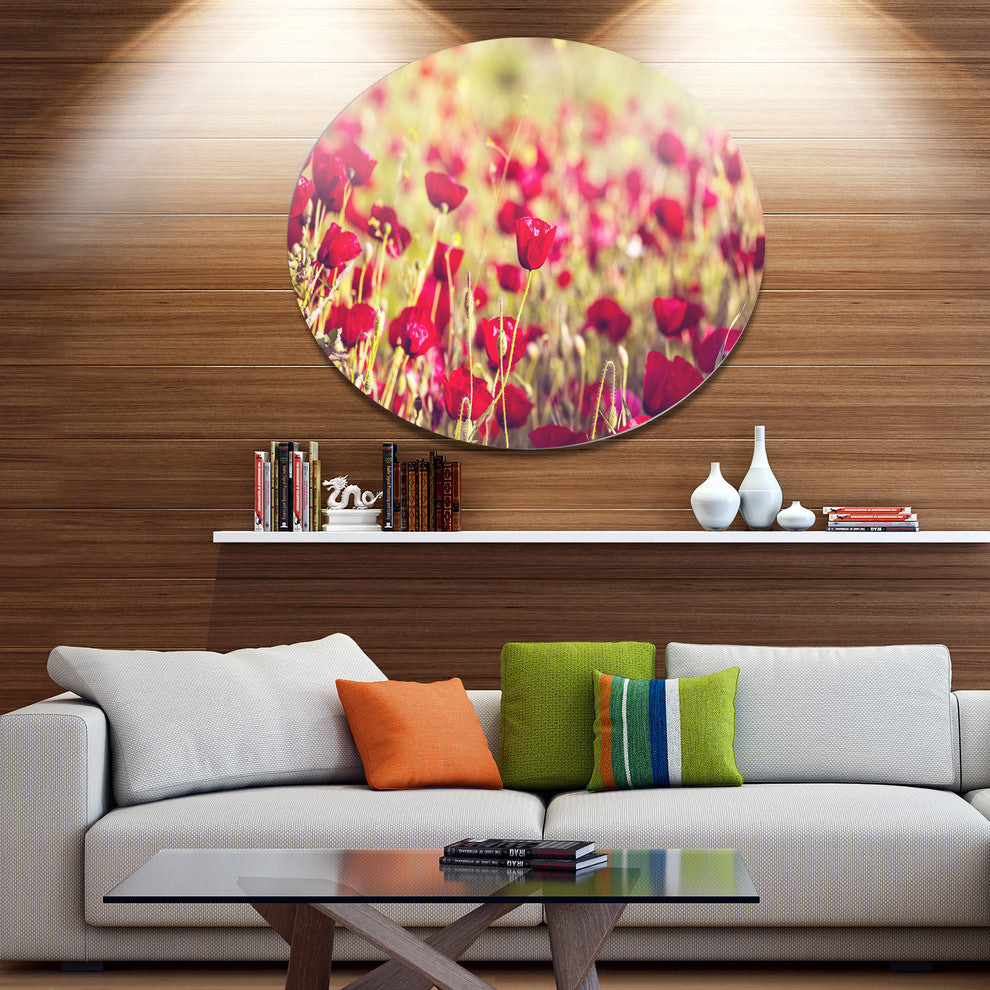 Fantastic View Of Wild Poppy Flowers, Flower Disc Metal Wall Art, 23"