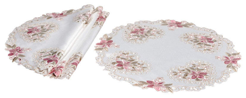 Blush Embroidered Cutwork Round Placemats, 16" Round, Set of 4