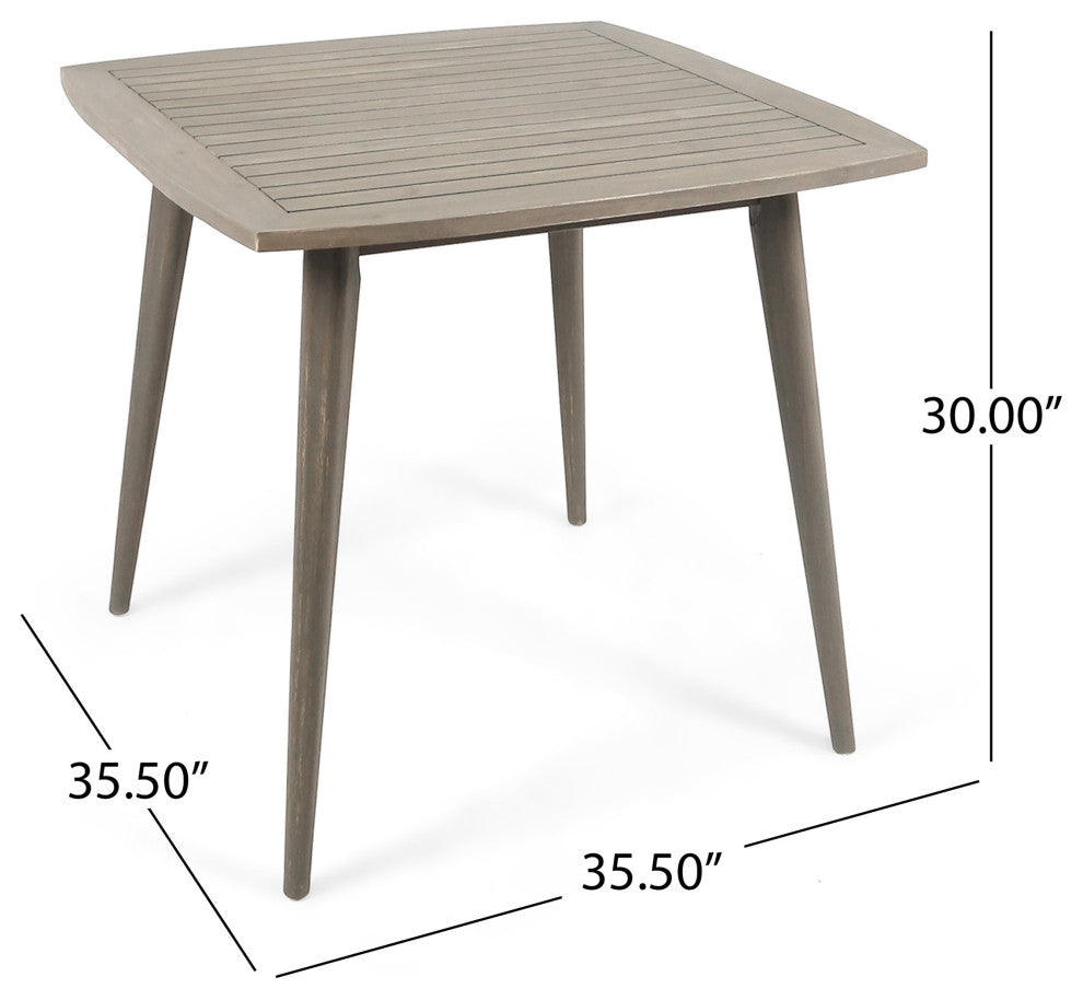 GDF Studio 5-Piece Leah Outdoor Wood and Wicker Dining Set, Gray and Gray
