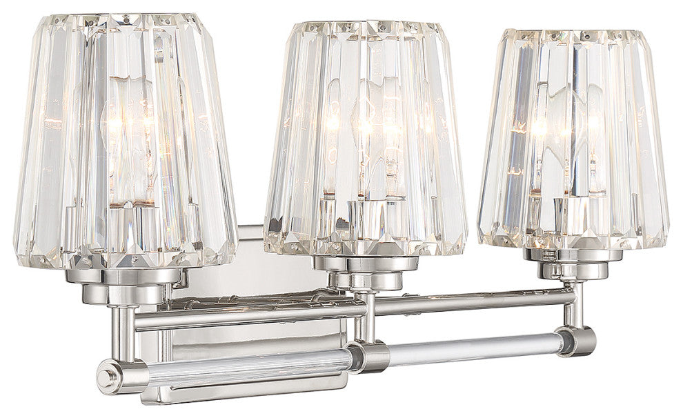 Garnet 3-Light Bathroom Vanity Light, Matte Black, Polished Nickel