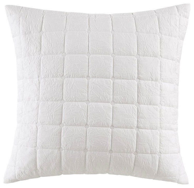 N Natori Cocoon Crushed Microfiber Quilted Euro Sham Cover, White