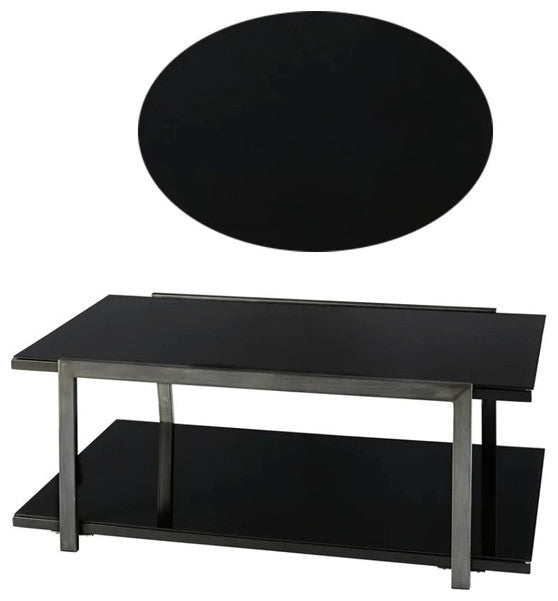 Benzara BM190125 Metal Framed Table Set Glass Top & Lower Shelf, Set of 3, Black