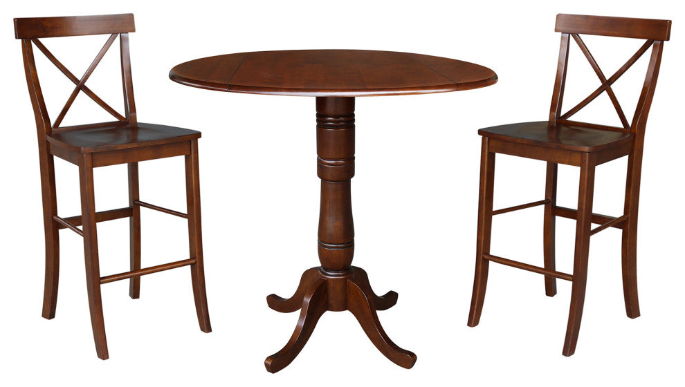 42" Round Pedestal Bar Height Table with Two Bar Height Stools