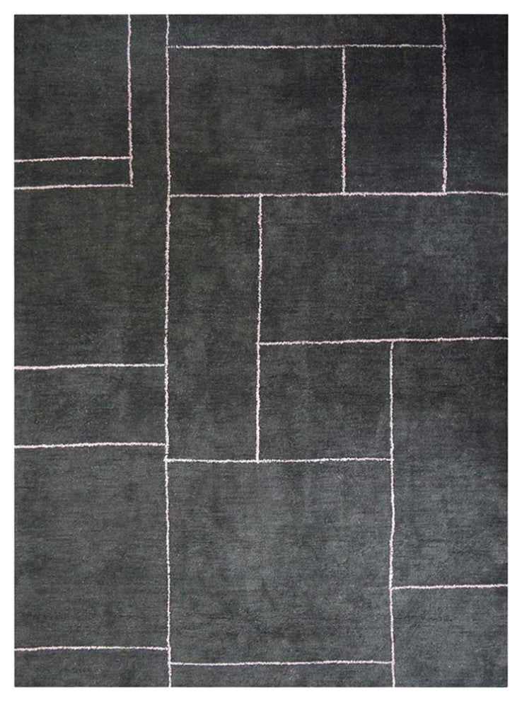HAND KNOTTED LOOM SILK ECO-FRIENDLY AREA RUG-Rectangle,Charcoal Beige,Geometric