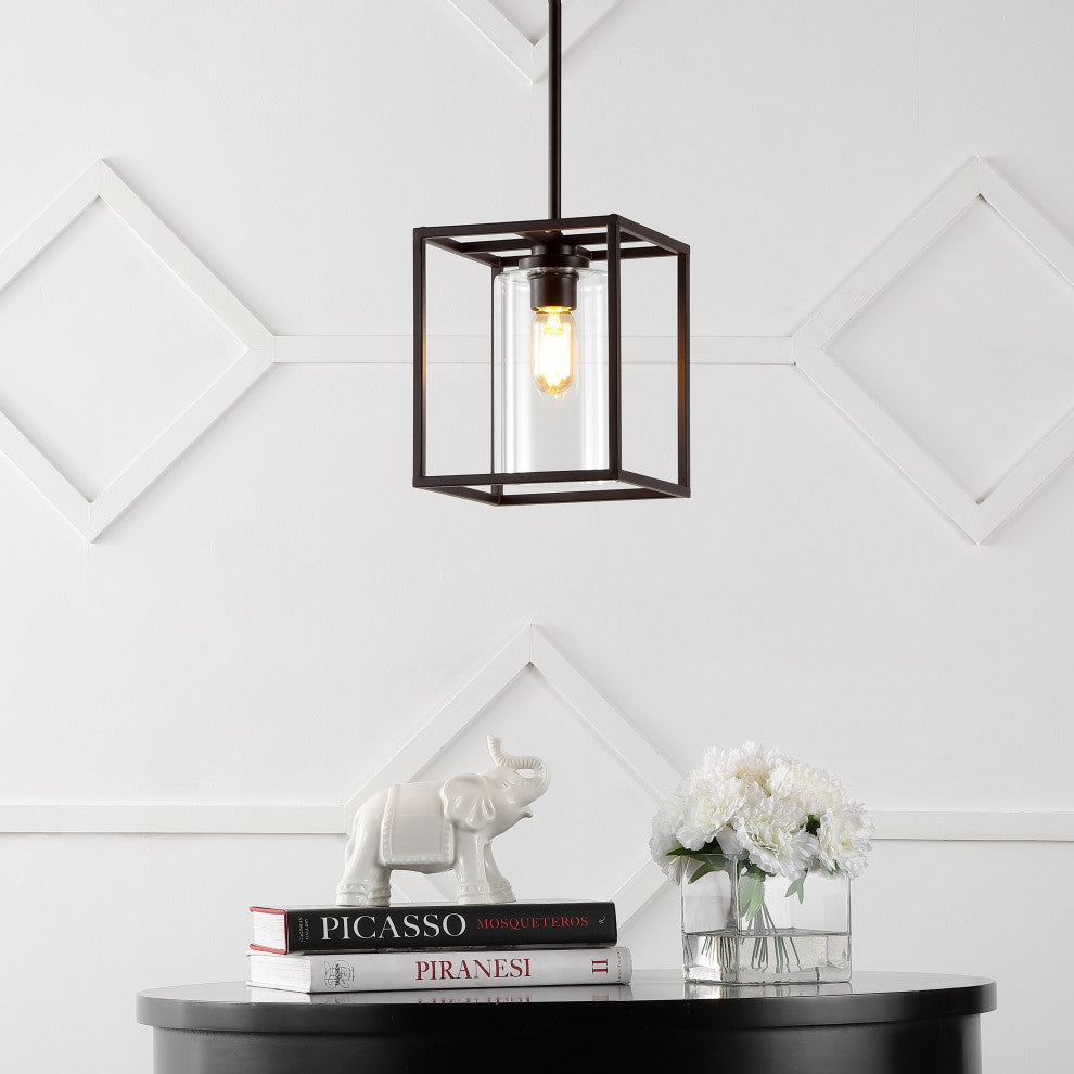 Quinn 8.13" 1-Light Industrial Farmhouse Iron/Glass Pendant, Oil Rubbed Bronze