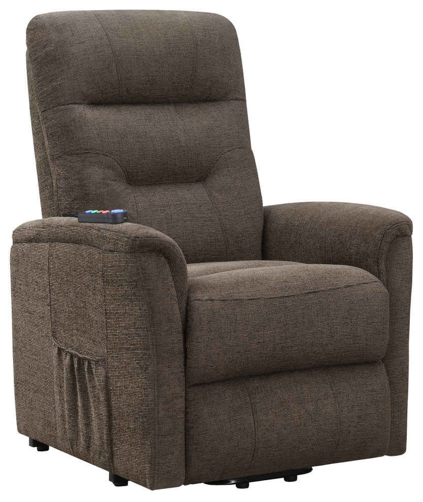 Coaster Henrietta Fabric Power Lift Recliner with Storage Pocket in Brown