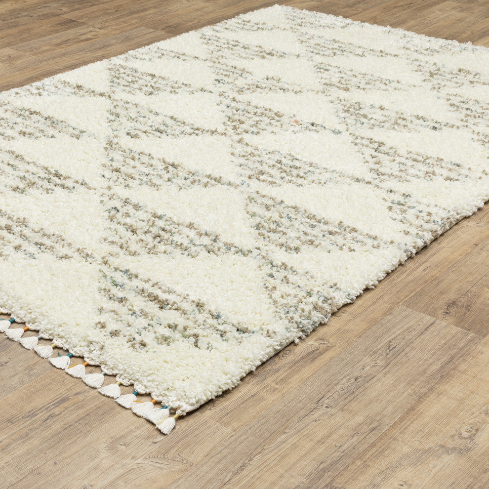 Aurora Geometric Ivory/Multi Indoor Area Rug, Ivory, 9'10" x 12'10"