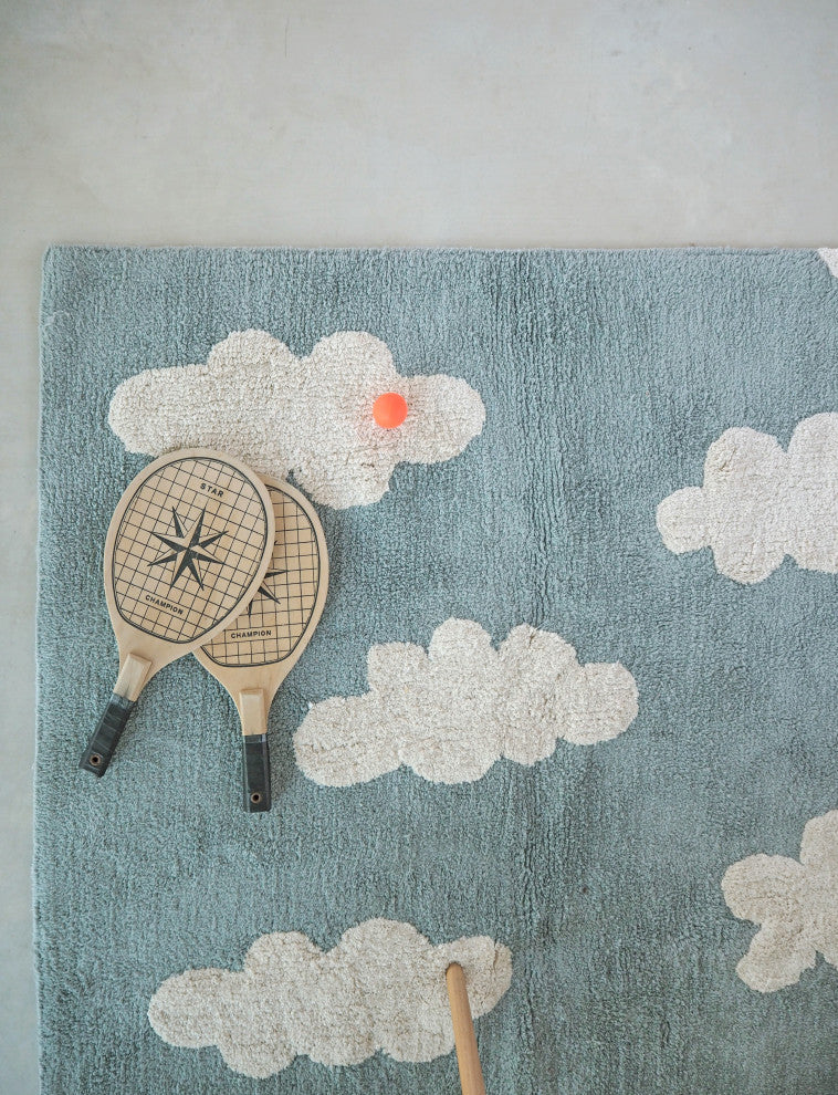 Clouds Washable Rug, Vintage Blue/Natural