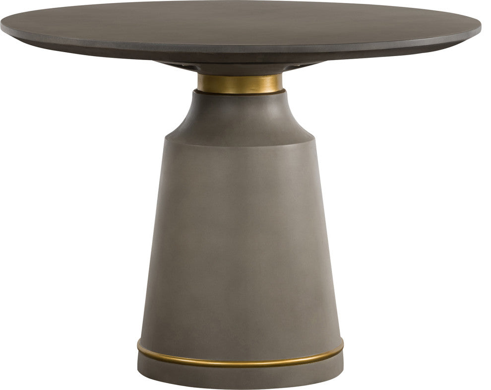 Pinni Concrete Round Dining Table With Bronze Painted Accent, Gray