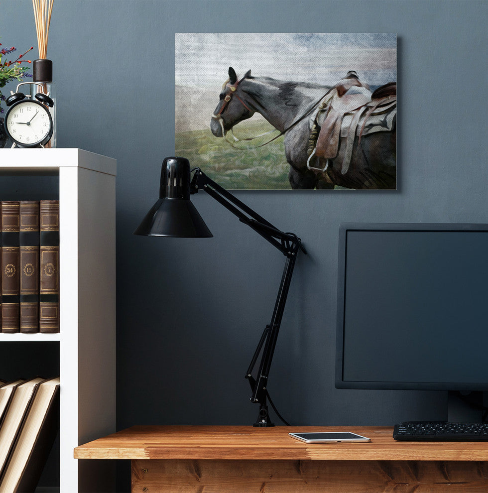 Horse Riding Farm Landscape Animal Painting, 24"x30"