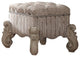 Tufted Fabric Upholstered Wooden Vanity Stool with Scrolled Legs, Bone White