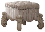 Tufted Fabric Upholstered Wooden Vanity Stool with Scrolled Legs, Bone White