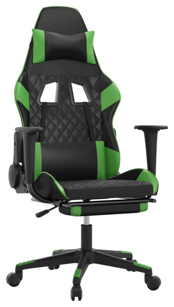 vidaXL Massage Gaming Chair With Footrest Black and Green Faux Leather