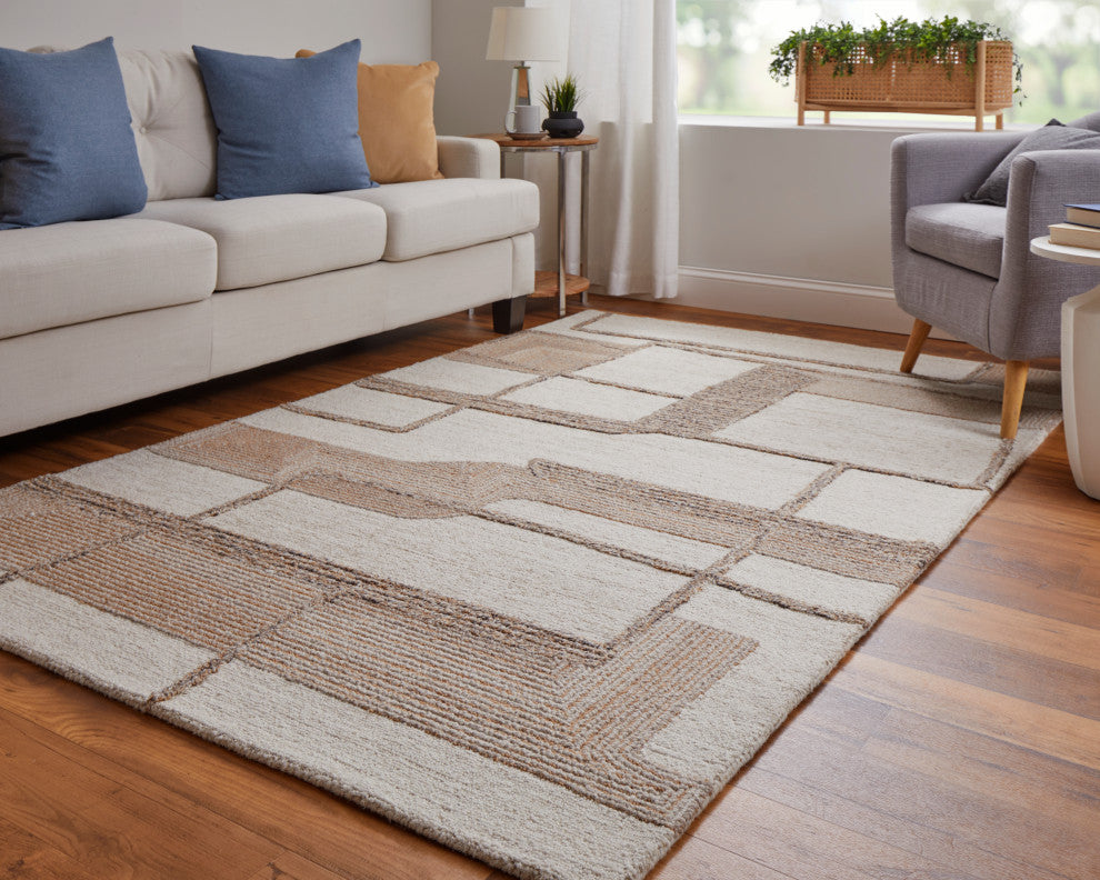 Middleton Modern Geometric, Ivory/Brown/Tan, 5'x8' Area Rug