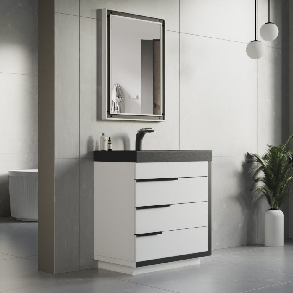 The Wilson Bathroom Vanity, White, 30", Single Sink, Freestanding