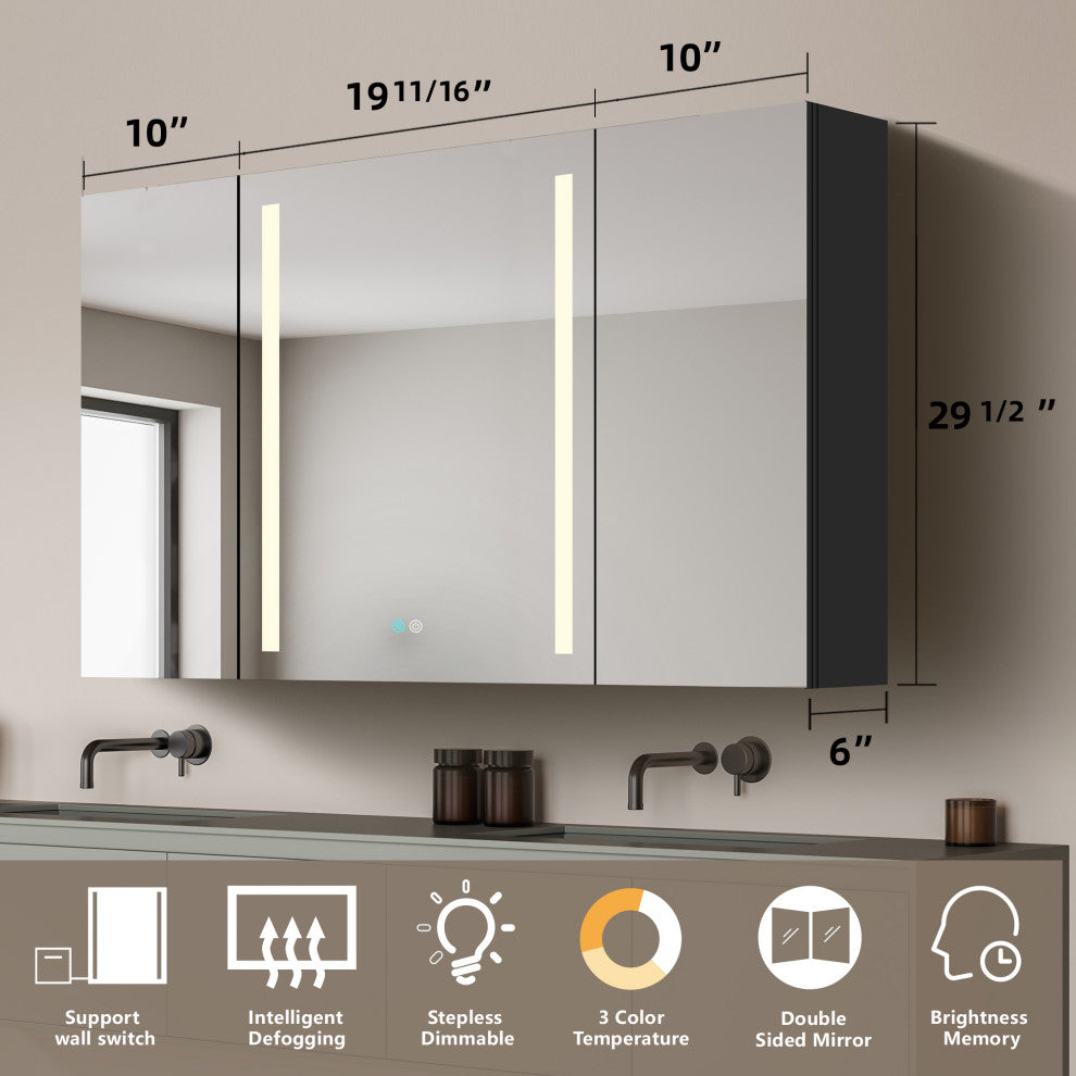 30"x39" Surface Mount Frameless LED Medicine Cabinet With Anti-Fog and Dimmable, Right Door