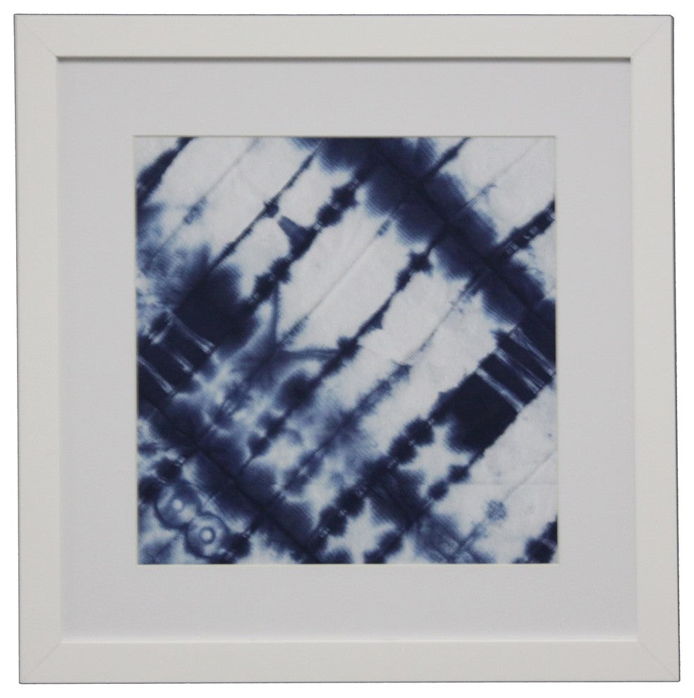 Shibori Indigo 4 Matted, White Frame