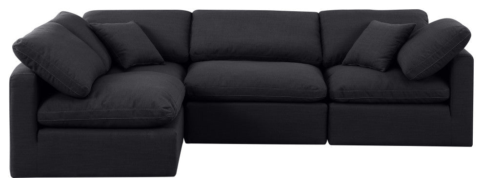 Indulge Upholstered Modular L-Shaped Sectional, Black, 4-Piece: 2 Armless Chair, 2 Corner Chair, Down Stuffed Linen Textured Fabric