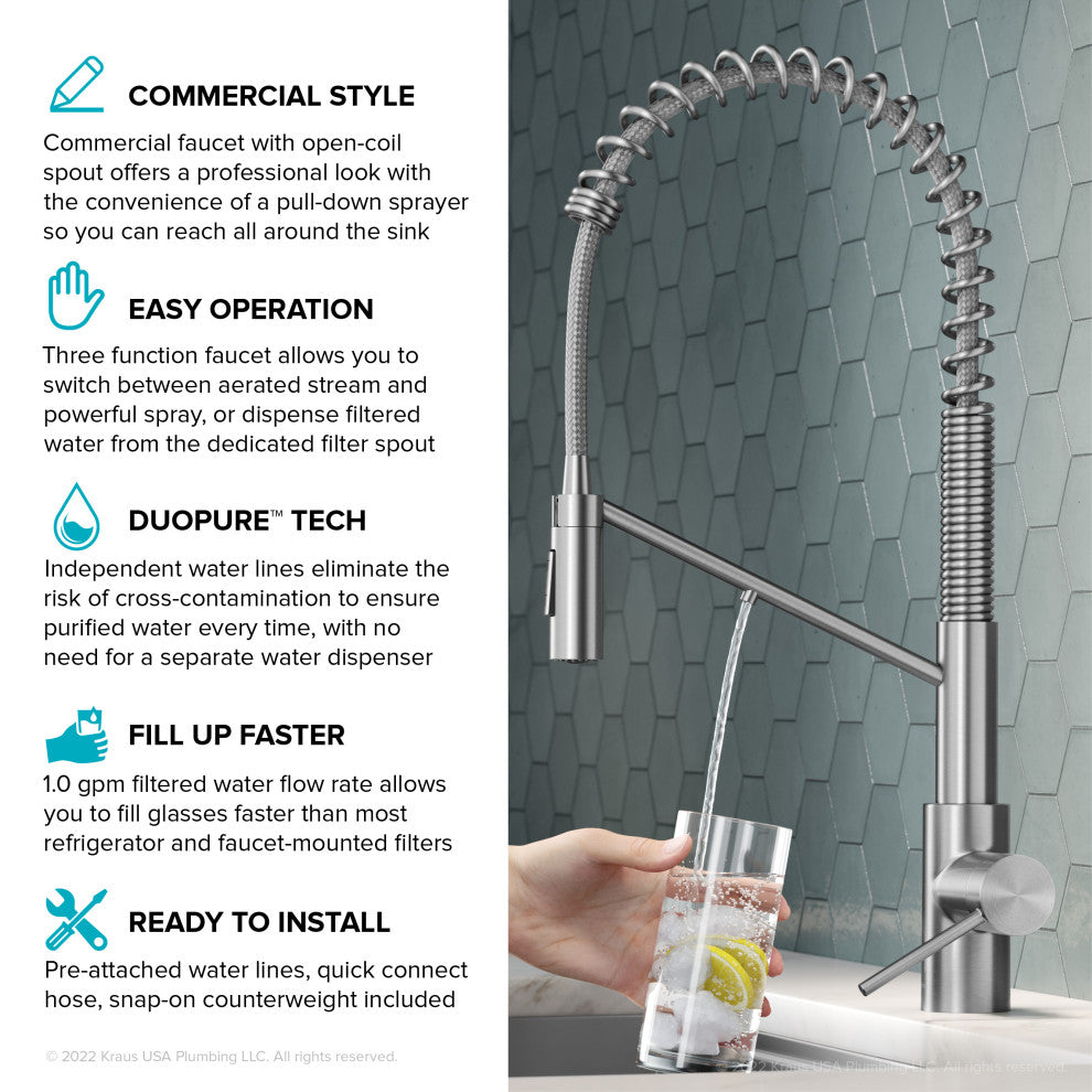 KRAUS Oletto Pull-Down Filter Kitchen Faucet SFS w/ Purita Filtration System