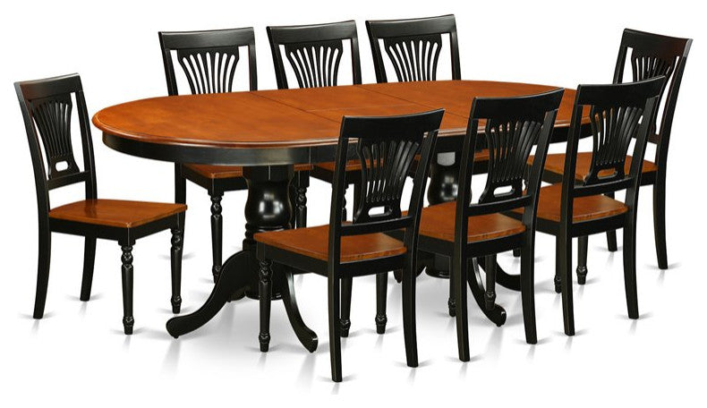 Plai9-Blk-W, 9-Piece Set, Dining Table and 8 Chairs
