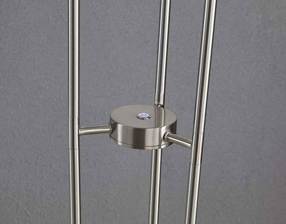 Modern LED Torchiere Floor Lamp, 72", Satin Nickel, Glass Diffuser, Touch Dimmer