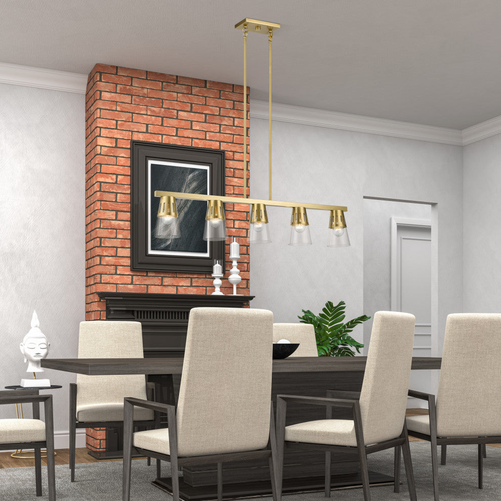 5 Light Natural Brass Large Linear Chandelier