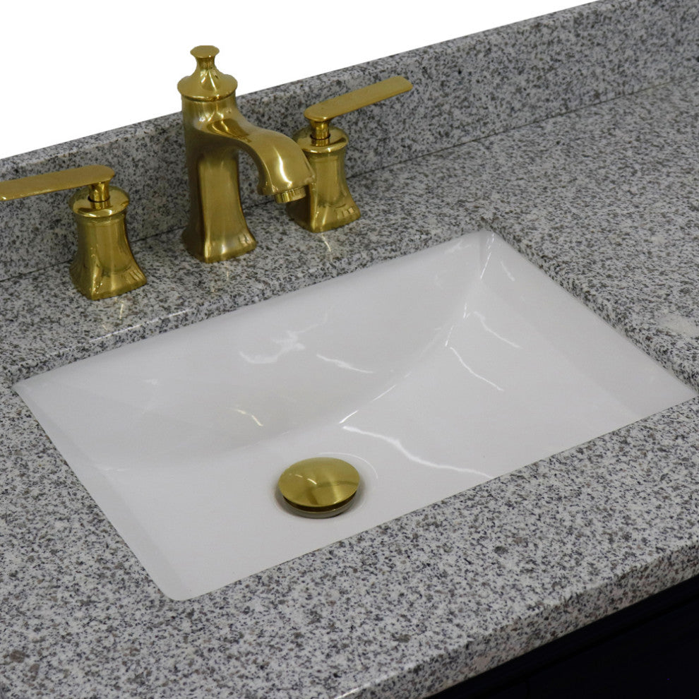 37" Single Vanity, Blue Finish With Gray Granite
