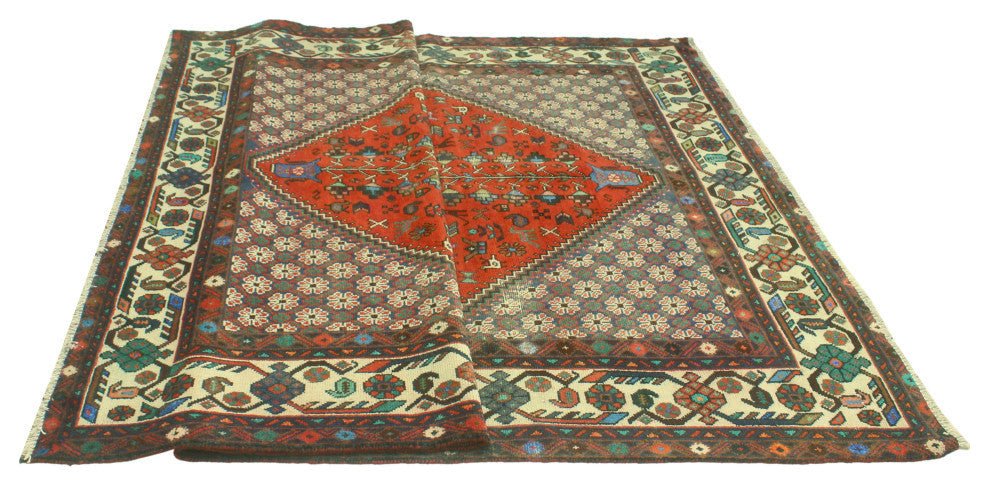 Fine Vintage Distressed Souzan Rust/Ivory Rug, 6'5x9'6