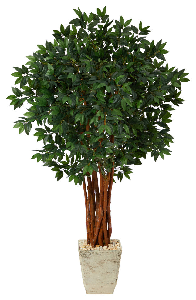 62" Lychee Artificial Tree, Country White Planter