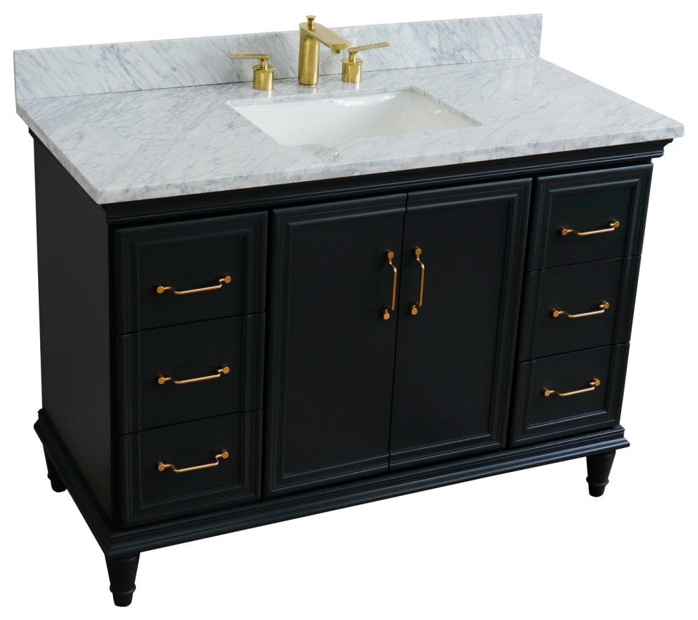 49" Single Sink Vanity, Dark Gray Finish With White Carrara Marble