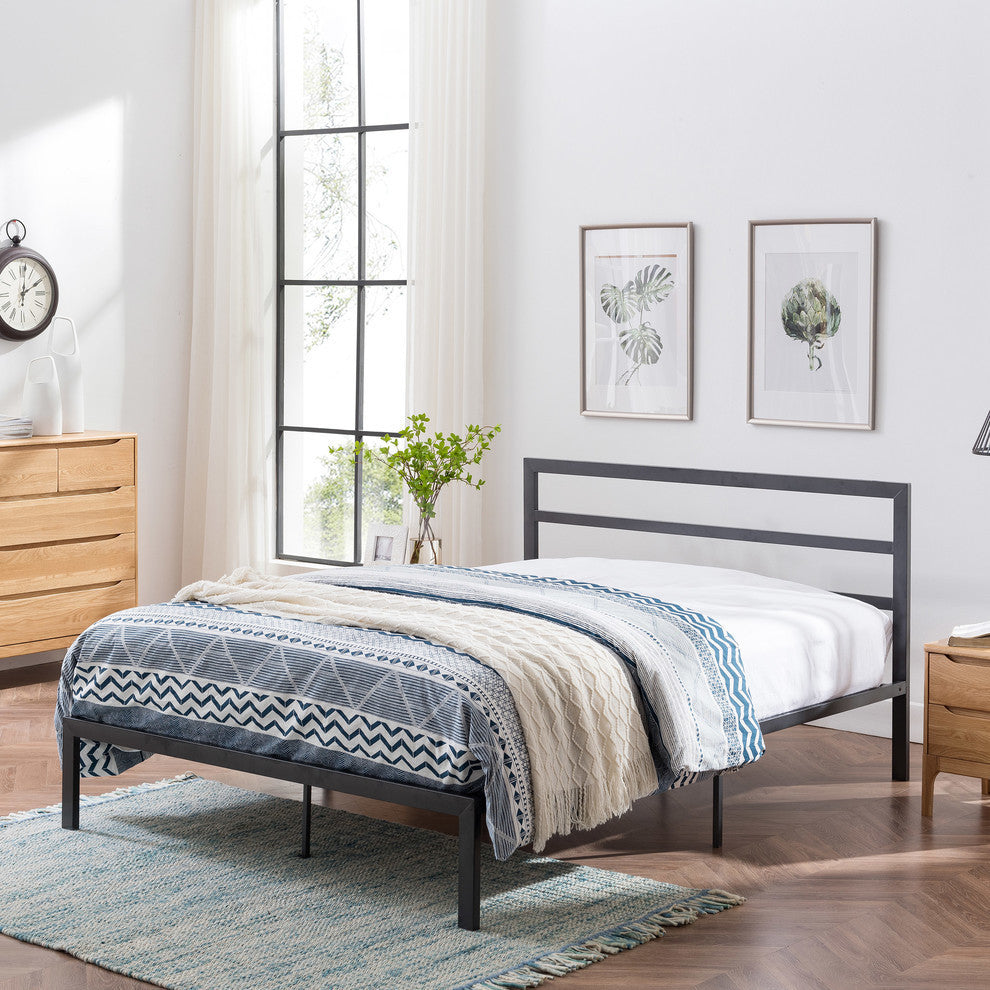 GDF Studio Jones Queen-Size Bed Frame, Charcoal Gray