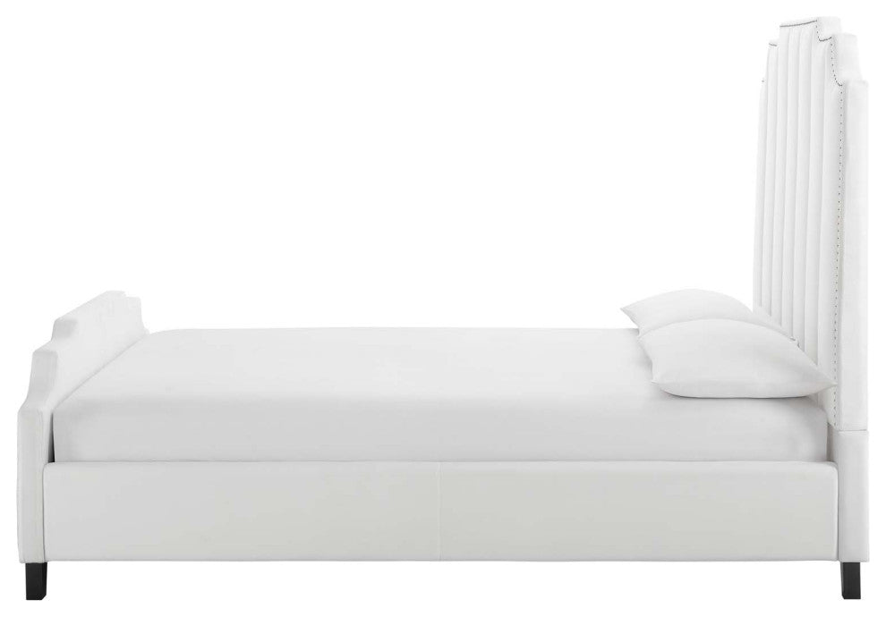 Platform Bed Frame, Queen Size, Velvet, White, Modern Contemporary, Bedroom