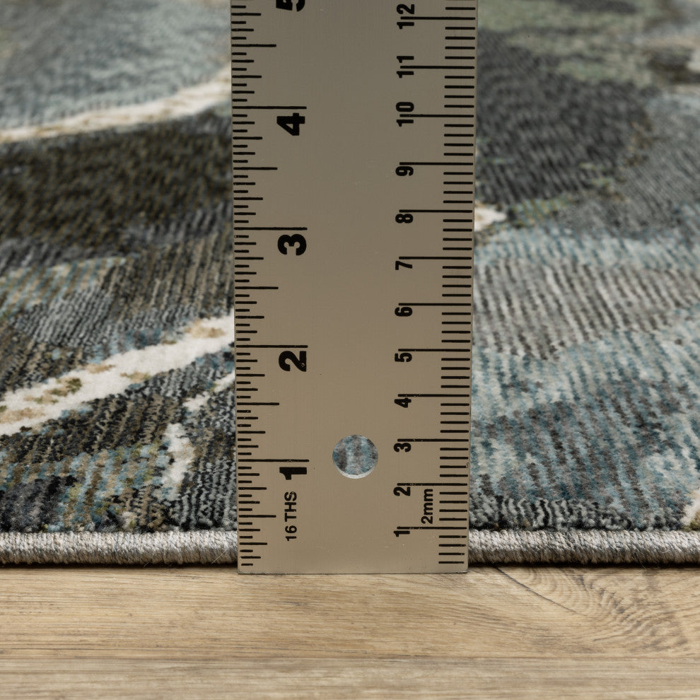 Easely Modern Abstract Waves Blue/ Green Area Rug, 6'7" x 9'6"