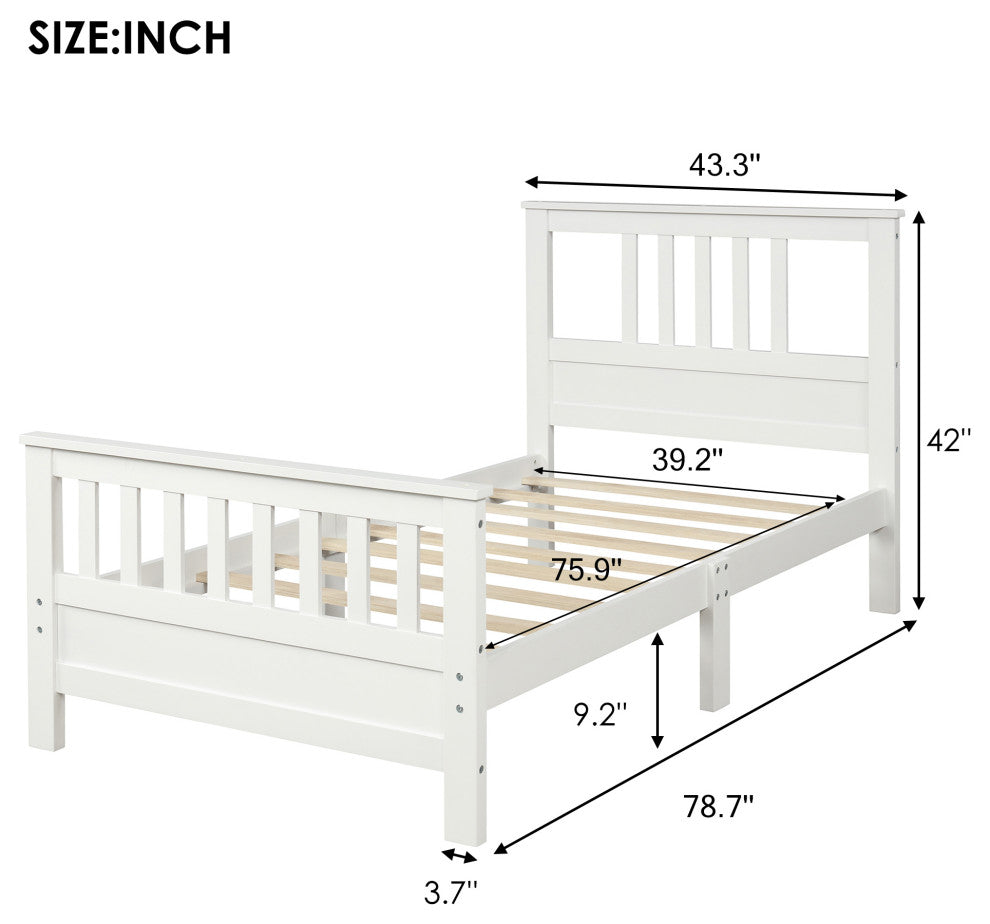 Gewnee Wood Platform Bed with Headboard and Footboard, Twinï¼ŒIn White
