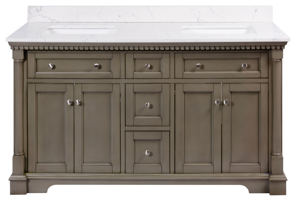 Sydney 60" Bathroom Vanity, Weathered Gray, Engineered Marble, Double Sink