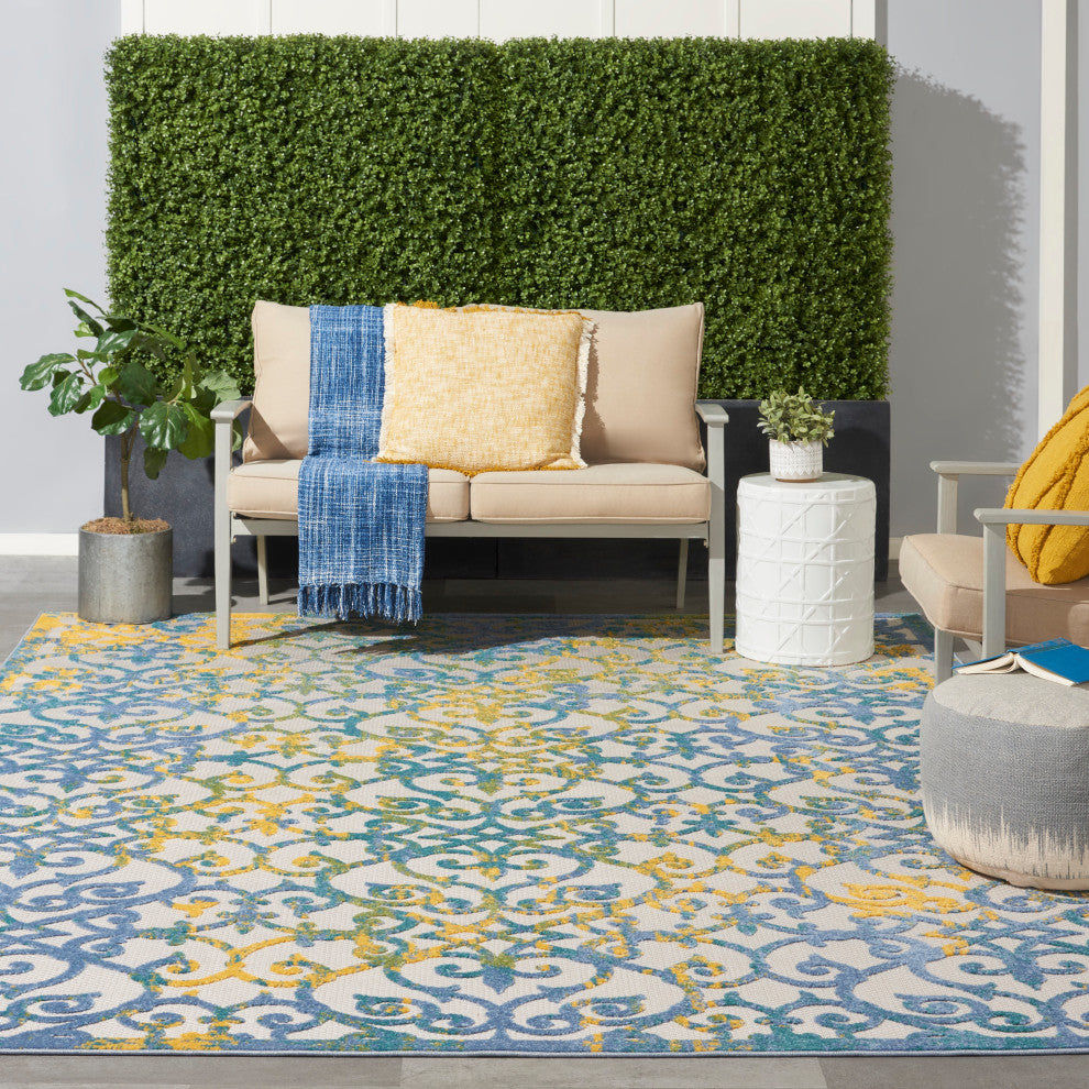 Nourison Aloha 9' x 12' Ivory Blue Contemporary Area Rug
