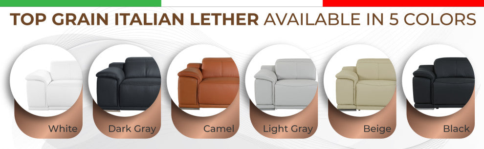 Federico 6-Piece L-Shaped Top Grain Italian Leather Sectional, Light Gray