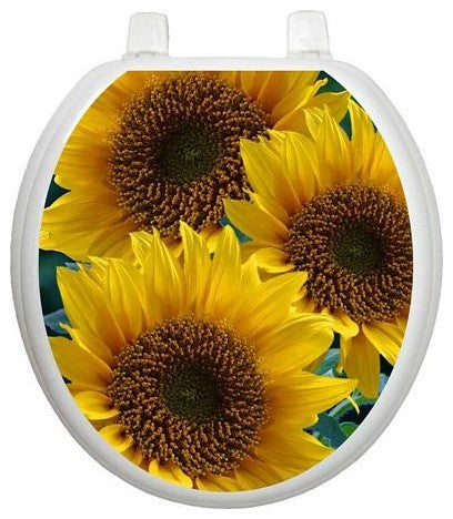 Sunflowers Toilet Tattoos Seat Cover, Vinyl Lid Decal, Floral Bathroom Decor, Round