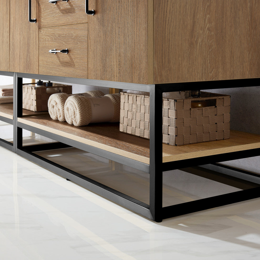 Alistair Vanity, North American Oak, Matte Black Hardware, 84", With Mirror