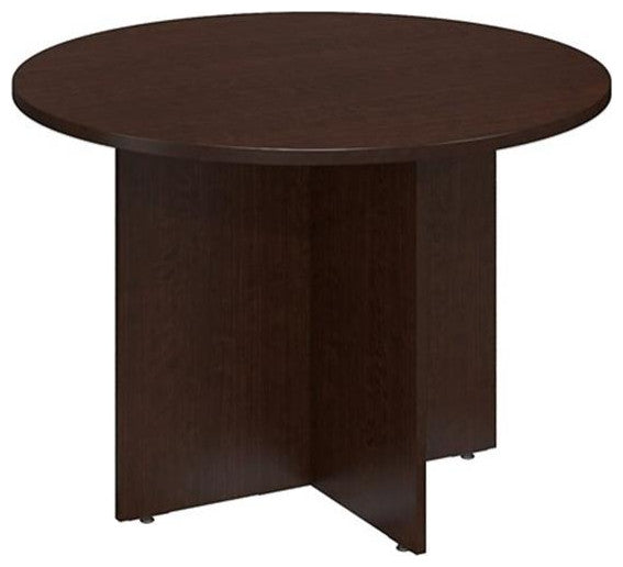 Bush Business Furniture Round Conference Table with Wood Base in Mocha Cherry