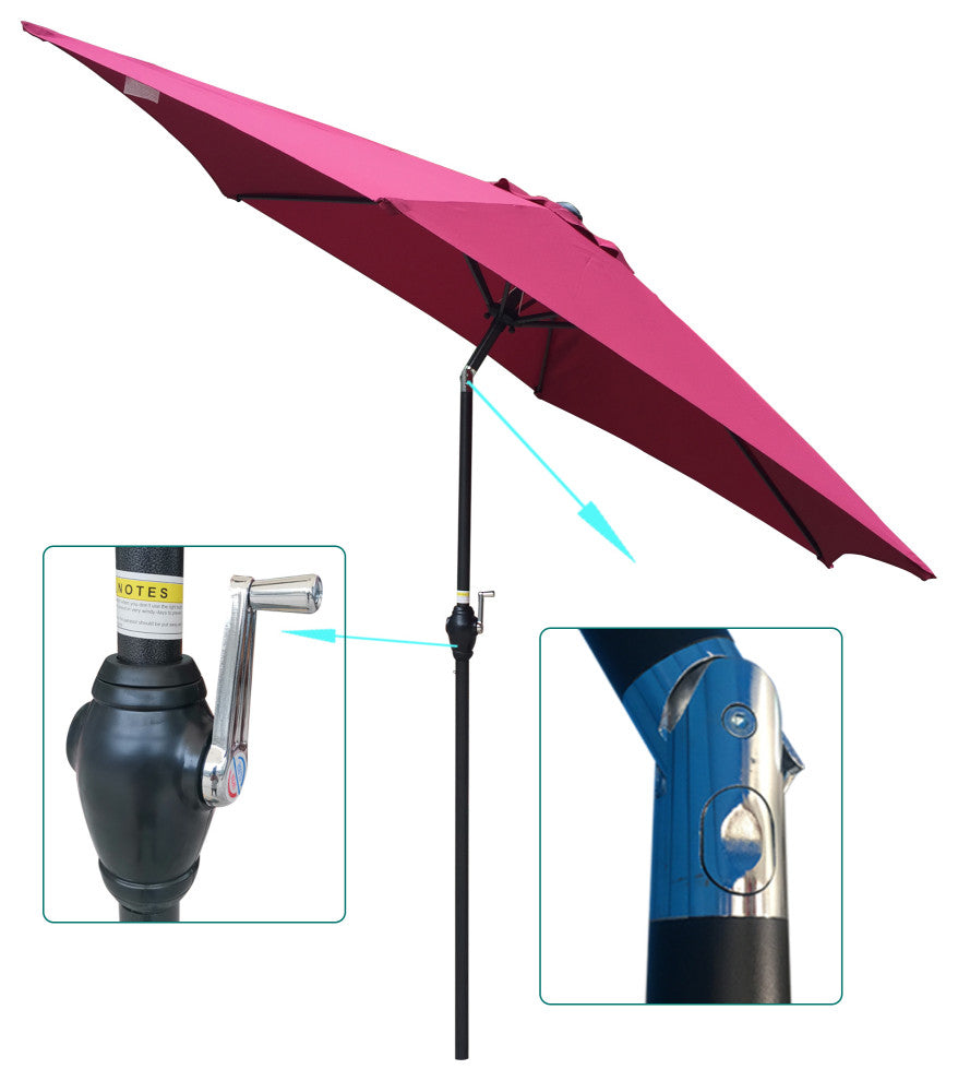 9' Outdoor Patio Market Umbrella With Push Button Tilt and Crank, Burgundy
