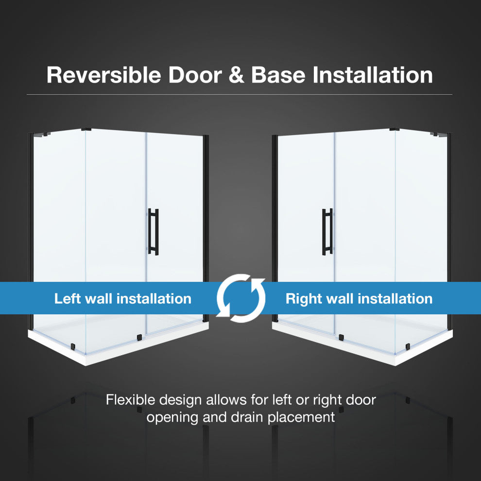 Pasadena 60"Wx36"Dx74 3/4"H Corner Pivot Shower Kit Black Base