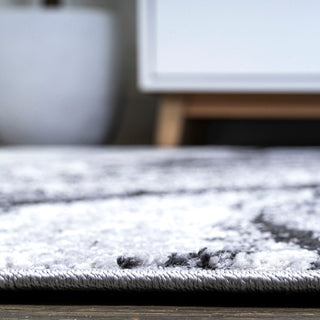 Viscon Abstract Marble Contemporary Light Gray/Black 2 ft. x 10 ft. Runner Rug