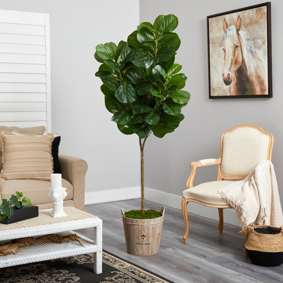 74" Fiddle leaf Fig Artificial Tree, Farmhouse Planter