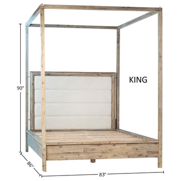 Finn Acacia Upholstered Headboard Platform Canopy Bed, Eastern King