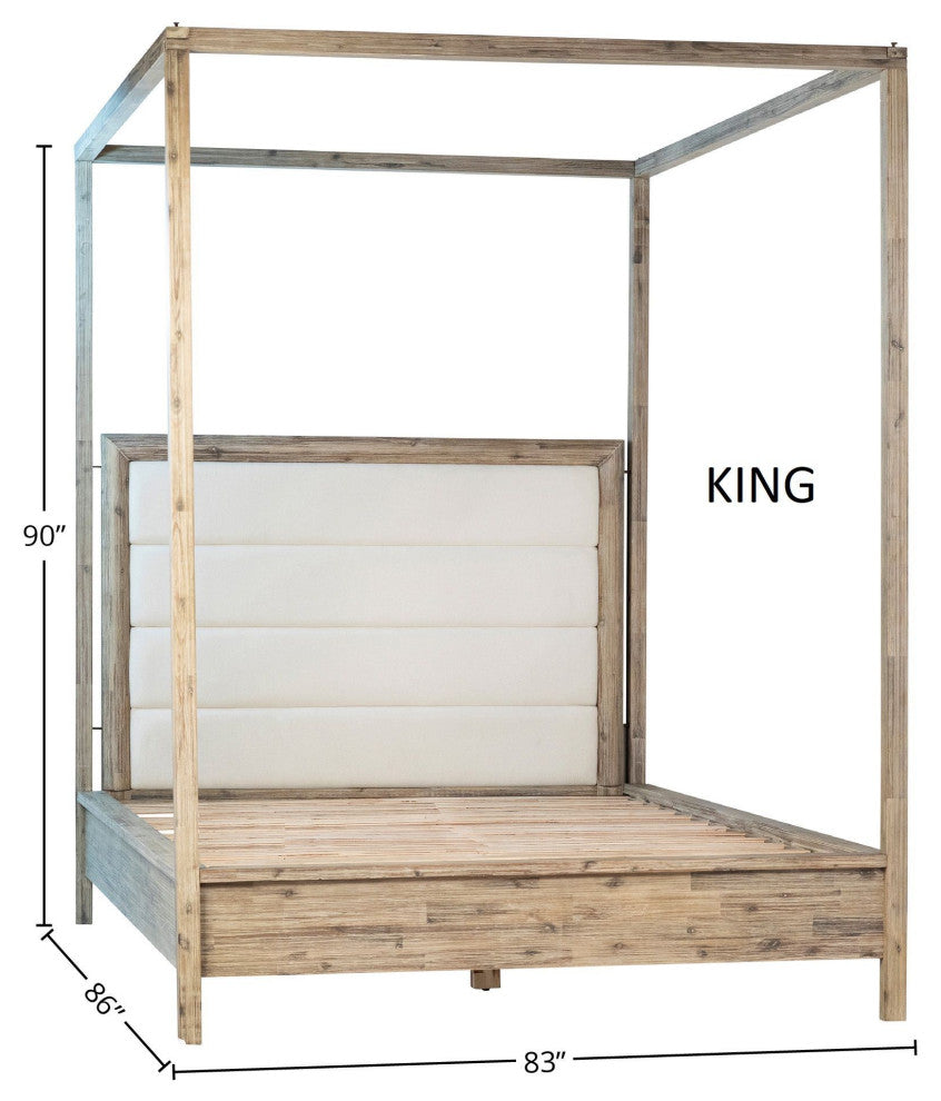 Finn Acacia Upholstered Headboard Platform Canopy Bed, Eastern King
